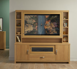 Tv stand with clearance locking doors